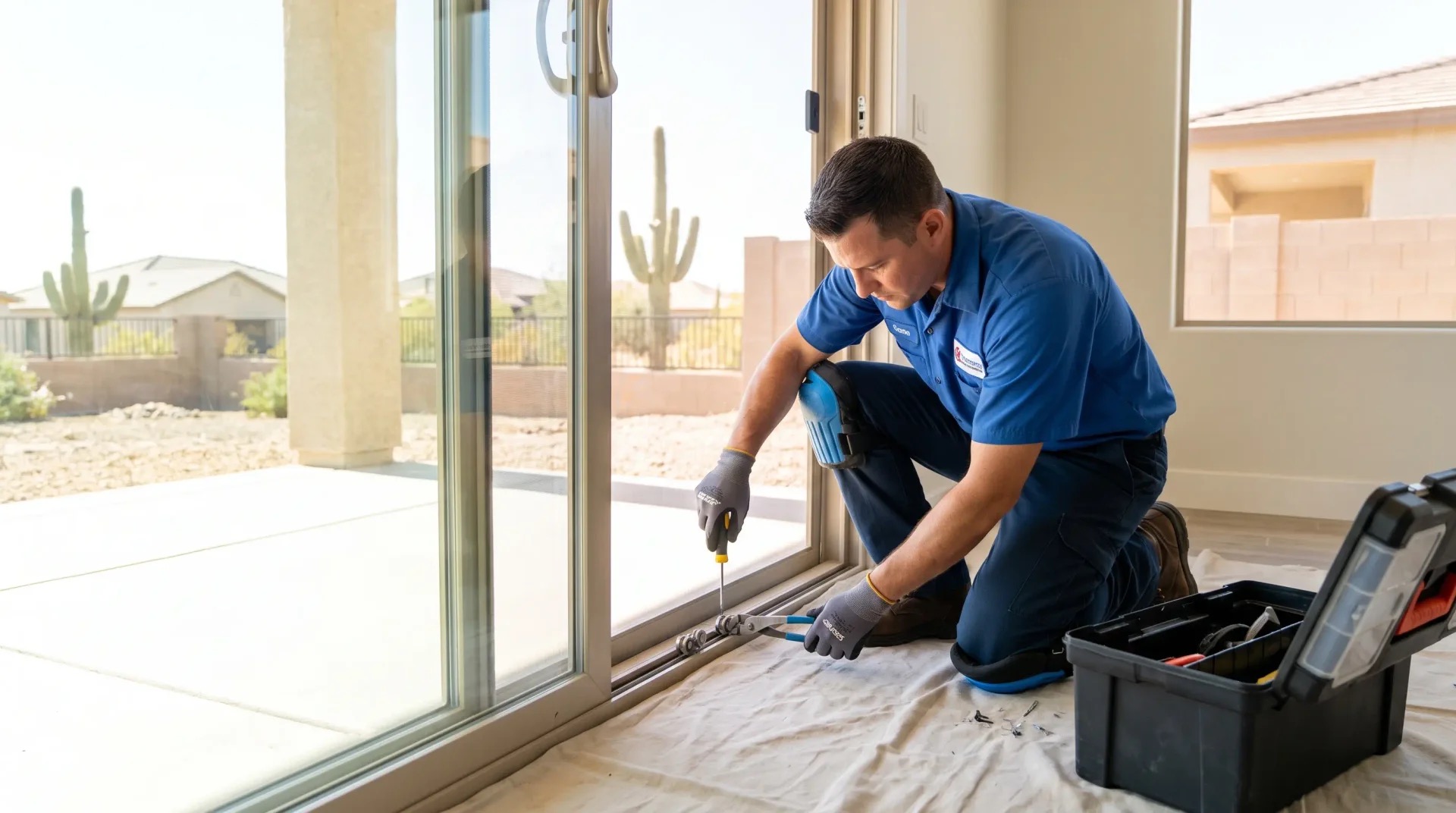 Sliding door lock and track alignment